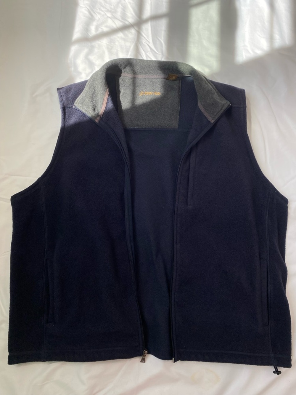 St. John's Bay Navy Fleece Vest with Gray Collar